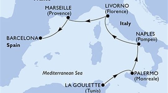 MSC Meraviglia - Tunisko, Itálie, Francie, Španělsko (La Goulette)