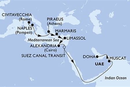 MSC World Europa - Itálie, Řecko, Turecko, Kypr, Egypt, ... (z Civitavecchie)