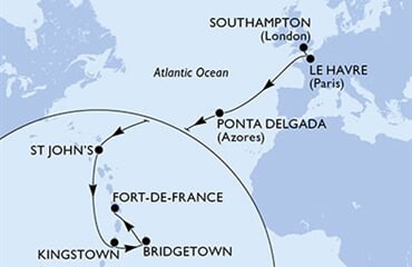 MSC Meraviglia - Velká Británie, Francie, Portugalsko, Antigua a Barbuda, Sv.Vincenc a Grenadiny, ... (ze Southamptonu)