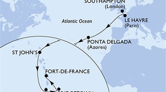 MSC Meraviglia - Velká Británie, Francie, Portugalsko, Antigua a Barbuda, Sv.Vincenc a Grenadiny, ... (ze Southamptonu)