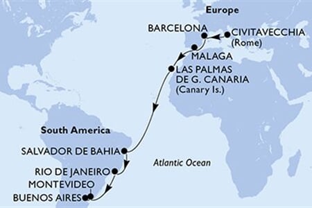 MSC Splendida - Itálie, Španělsko, Brazílie, Uruguay, Argentina (z Civitavecchie)