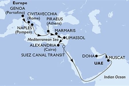 MSC WORLD EUROPA - Olaszország, Görögország, Törökország, Ciprus, Egyiptom, ... (a Genova-ből)