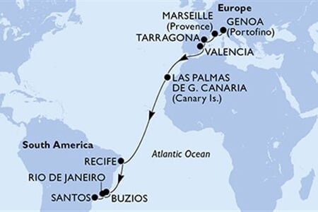 MSC SINFONIA - Olaszország, Franciaország, Spanyolország, Brazília (a Genova-ből)