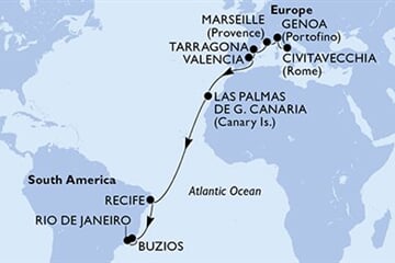 MSC SINFONIA - Olaszország, Franciaország, Spanyolország, Brazília (a Civitavecchia-ből)