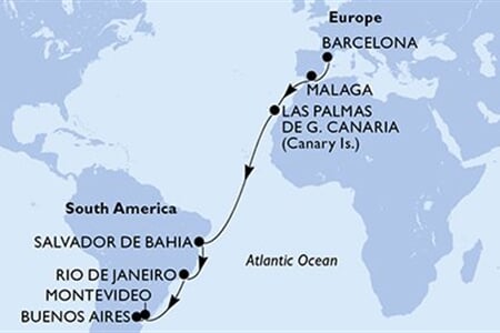 MSC SPLENDIDA - Spanyolország, Brazília, Uruguay, Argentína (a Barcelona-ből)