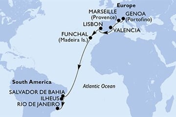 MSC MUSICA - Itálie, Francie, Španělsko, Portugalsko, Brazílie (z Janova)