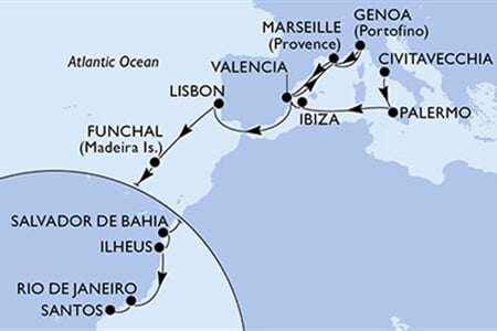 MSC MUSICA - Itálie, Španělsko, Francie, Portugalsko, Brazílie (z Civitavecchie)