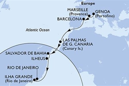 MSC DIVINA - Olaszország, Franciaország, Spanyolország, Brazília (a Genova-ből)