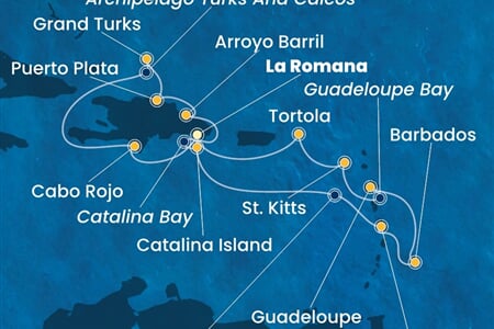 Costa Fascinosa - Dominikán.rep., Nizozemské Antily, Panenské o. (britské), Turks a Caicos (z La Romana)