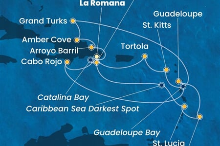 Costa Fascinosa - Dominikán.rep., Nizozemské Antily, Panenské o. (britské), Turks a Caicos (z La Romana)