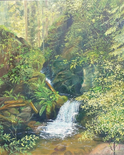 Vodopády Bílé Opavy, olej na plátně, 80 x 100 cm