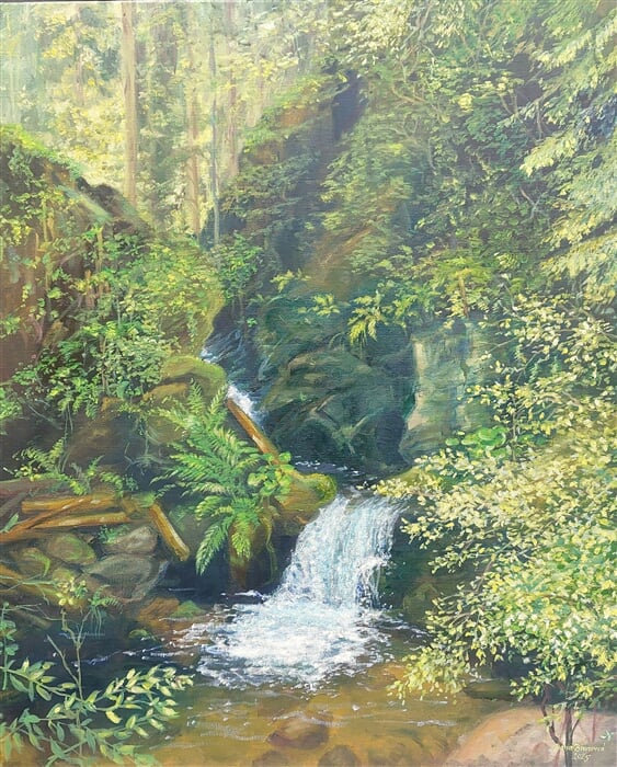 Vodopády Bílé Opavy, olej na plátně, 80 x 100 cm