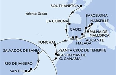 MSC Virtuosa - Velká Británie, Španělsko, Francie, Portugalsko, Brazílie (ze Southamptonu)