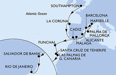 MSC Virtuosa - Velká Británie, Španělsko, Francie, Portugalsko, Brazílie (ze Southamptonu)