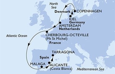 MSC Euribia - Německo, Dánsko, Nizozemí, Francie, Španělsko (z Kielu)