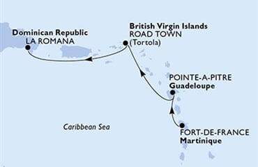 MSC Opera - Martinik, Guadeloupe, Panenské o. (britské), Dominikán.rep. (Fort-de-France)