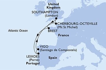 MSC MERAVIGLIA - Velká Británie, Francie, Portugalsko, Španělsko (ze Southamptonu)