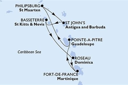 MSC Meraviglia - Martinik, Guadeloupe, Nizozemské Antily, Antigua a Barbuda, Sv.Kryštof a Nevis, ... (Fort-de-France)