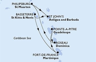 MSC Meraviglia - Guadeloupe, Dominika, Nizozemské Antily, Antigua a Barbuda, Sv.Kryštof a Nevis, ... (Pointe-a-Pitre)