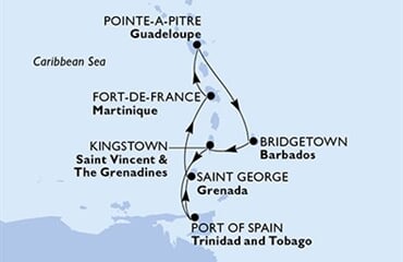MSC Meraviglia - Guadeloupe, Barbados, Sv.Vincenc a Grenadiny, Trinidad a Tobago, Grenada, ... (Pointe-a-Pitre)