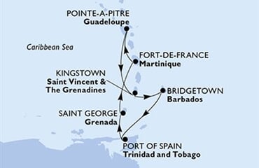 MSC Meraviglia - Martinik, Guadeloupe, Sv.Vincenc a Grenadiny, Barbados, Trinidad a Tobago, ... (Fort-de-France)