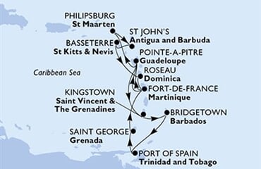 MSC Meraviglia - Martinik, Guadeloupe, Nizozemské Antily, Antigua a Barbuda, Sv.Kryštof a Nevis, ... (Fort-de-France)