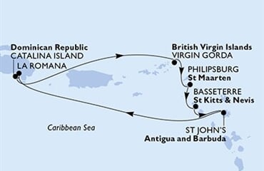 MSC Opera - Dominikán.rep., Panenské o. (britské), Nizozemské Antily, Sv.Kryštof a Nevis, Antigua a Barbuda (z La Romana)