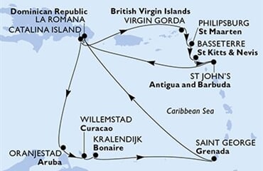 MSC Opera - Dominikán.rep., Panenské o. (britské), Nizozemské Antily, Sv.Kryštof a Nevis, Antigua a Barbuda, ... (z La Romana)