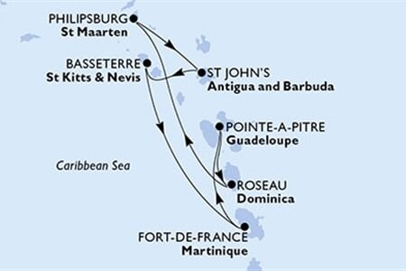 MSC MERAVIGLIA - Guadeloupe, Dominikai Közösség, Holland Antillák, Antigua és Barbuda, Saint Kitts és Nevis, ... (a Pointe-a-Pitre-ből)