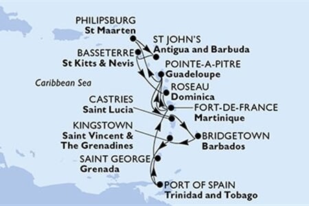 MSC MERAVIGLIA - Barbados, Saint Vincentés és Grenadine, Trinidad és Tobago, Grenada, Martinique, ... (a Bridgetown-ből)