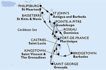 MSC Meraviglia - Martinik, Guadeloupe, Antigua a Barbuda, Nizozemské Antily, Sv.Kryštof a Nevis, ... (Fort-de-France)