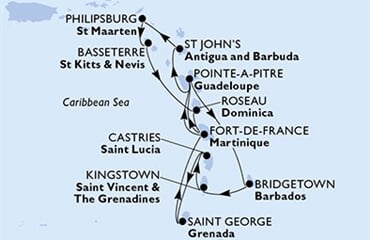 MSC Meraviglia - Martinik, Guadeloupe, Antigua a Barbuda, Nizozemské Antily, Sv.Kryštof a Nevis, ... (Fort-de-France)