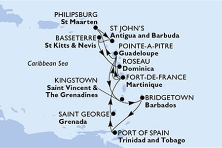 MSC MERAVIGLIA - Martinik, Guadeloupe, Nizozemské Antily, Antigua a Barbuda, Sv.Kryštof a Nevis, ... (Fort-de-France)