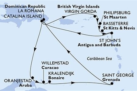 MSC OPERA - Dominikán.rep., Aruba, Grenada, Panenské o. (britské), Nizozemské Antily, ... (z La Romana)