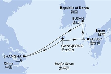 MSC BELLISSIMA - Kína, Dél-Korea, Japán (a Sanghaj-ból)