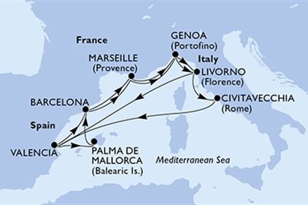 MSC Sinfonia - Itálie, Španělsko, Francie (z Civitavecchie)