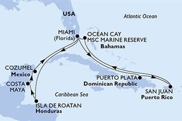 MSC WORLD AMERICA - Amerikai Egyesült Államok, Dominikai Köztársaság, Puerto Rico, Bahamaszigetek, Honduras, ... (a Miami-ből)