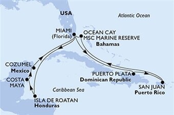 MSC World America - USA, Dominikán.rep., Portoriko, Bahamy, Honduras, ... (z Miami)