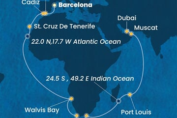 Costa Smeralda - Španělsko, Namíbie, Jihoafrická r., Mauritius, Omán, ... (z Barcelony)