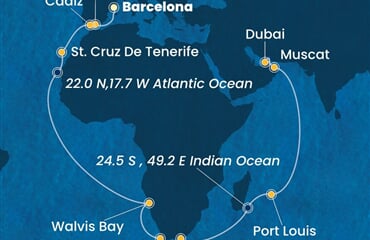 Costa Smeralda - Španělsko, Namíbie, Jihoafrická r., Mauritius, Omán, ... (z Barcelony)