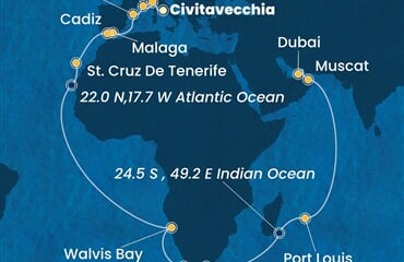 Costa Smeralda - Itálie, Francie, Španělsko, Namíbie, Jihoafrická r., ... (z Civitavecchie)