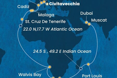 Costa Smeralda - Itálie, Francie, Španělsko, Namíbie, Jihoafrická r., ... (z Civitavecchie)