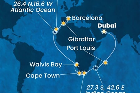 Costa Smeralda - Arabské emiráty, Mauritius, Jihoafrická r., Namíbie, Španělsko, ... (z Dubaje)