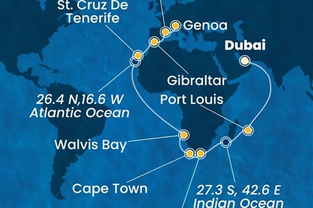 Costa Smeralda - Arabské emiráty, Mauritius, Jihoafrická r., Namíbie, Španělsko, ... (z Dubaje)