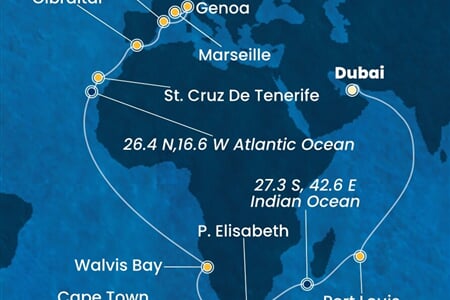 Costa Smeralda - Arabské emiráty, Mauritius, Jihoafrická r., Namíbie, Španělsko, ... (z Dubaje)