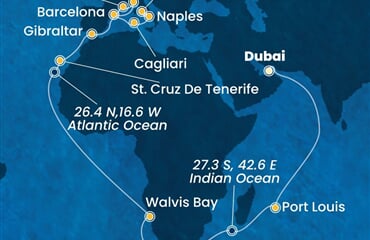 Costa Smeralda - Arabské emiráty, Mauritius, Jihoafrická r., Namíbie, Španělsko, ... (z Dubaje)