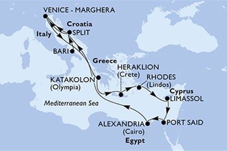 MSC LIRICA - Olaszország, Horvátország, Görögország, Ciprus, Egyiptom (a Bari-ből)