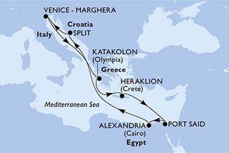 MSC LIRICA - Horvátország, Olaszország, Görögország, Egyiptom (a Split-ből)