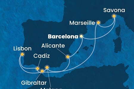 Costa Diadema - Španělsko, Portugalsko, Velká Británie, Francie, Itálie (z Barcelony)