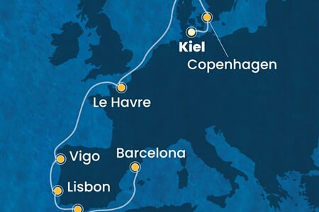 Costa Diadema - Německo, Dánsko, Francie, Španělsko, Portugalsko (z Kielu)